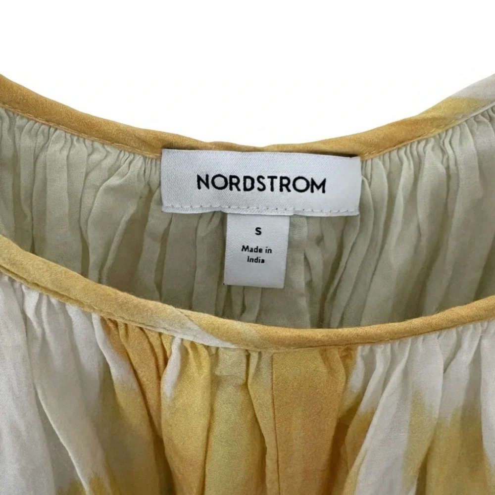 Nordstrom Silk Cotton Sun Dress Yellow White Maxi Pocket Boho Festival S - Picture 5 of 10